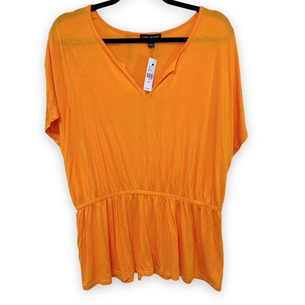Lane Bryant Womens Top Orange V-Neck Size 14/16 Short Sleeve Shirt Plus Stretch